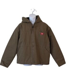Dickies Mens X Large Brown Hooded Canvas Work Chore Jacket Quilted Lined